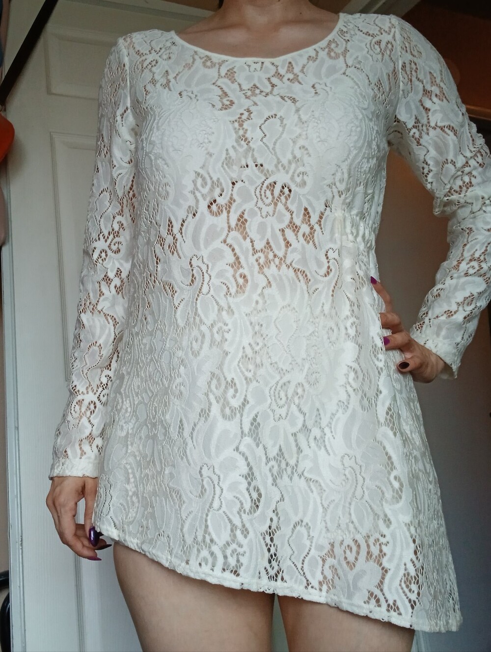 White House Black Market White Lace Long-Sleeve Swim Coverup